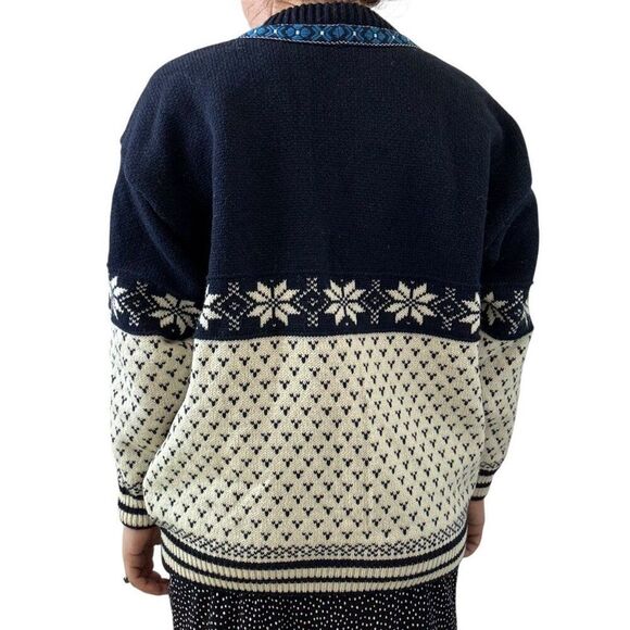 Vintage Norwool Made in Norway Blue Mens Nordic Ski Birdseye Chunky Sweater Sz L - Picture 5 of 5